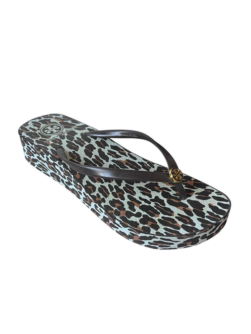 Tory Burch Rubber Leopard Wedge Flip Flops